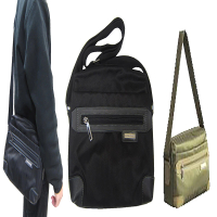 【KAWASAKI】肩側包小容量主袋+外袋共四層可8吋平板電腦高單數防水尼龍布+皮革材質肩背斜側背