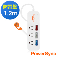 PowerSync 群加 3孔3開3插彩色開關防雷擊延長線1.2米