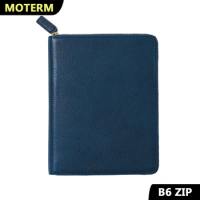 Moterm Full Grain Vegetable Tanned Leather B6 Zip Cover with Top Pocket Planner Zipper Notebook Organizer Agenda Journal Diary