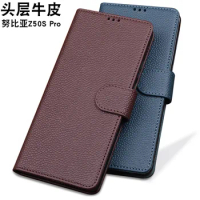 hot Sales Luxury Genuine Leather Flip Phone Case For Zte Nubia Z50s Pro Leather Half Pack Phone Cover Procases Shockproof Hot S