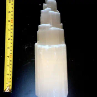 Natural Selenite White Stone Paste Tower Column Crystal Ore Home Office Decoration Mineral Degaussing Ornaments (Colored Lamp）