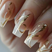 Golden Line 24 Pcs Press on Nails Pink Gradient Fake Nails Glossy Artificial Finger Manicure Reusabl