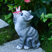 戶外陽臺花園裝飾庭院布置可愛貓狗松鼠太陽能燈樹脂動物雕塑擺件