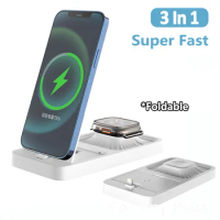 Foldable 15W Wireless Charger Stand Pad For iPhone 14 13 12 Pro Max 8 X Apple Watch 8 7 Airpods Pro 3 In 1 Fast Charging Station