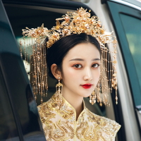 中式大氣新娘鳳冠金色古裝發飾結婚宮廷秀禾服頭飾配飾套裝妤諾