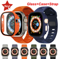 Glass+Case+Strap For Apple Watch Ultra Band 49mm 44mm 40mm 45mm 41mm 38mm 42mm Silicone Bracelet Correa iWatch 8 7 6 5 4 SE Band