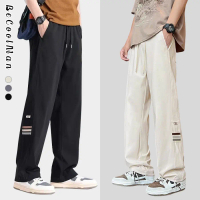 BECOOLMAN-กางเกง ชาย แบบบาง ความรู้สึกห้อย แบบหลวม กางเกงขาตรง ขากว้าง เด็กผู้ชาย ลำลอง กางเกงขายาว