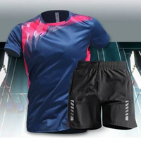羽毛球服男夏季運動t恤冰絲短袖網球速乾衣裝備乒乓球服女款球衣-深藍兩件套【冰絲 速干 透氣】新款 XL-款式1