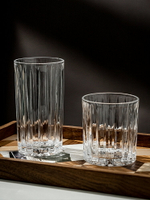 高顏值水晶玻璃水杯創意直紋透明高杯子 家用威士忌酒杯