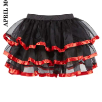 2024 Kawaii Sweet Dance Mini Tutu Skirt Petticoat Red Black Puffy Tulle Fluffy Ballet Party Princess Cosplay Women's Skirts 90s