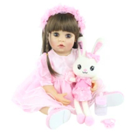 55 CM Full Body Silikon Reborn Boneka Bayi Mainan Manusia Hidup Baru Lahir Gaun Merah Muda Rambut Panjang Bayi Berdandan Boneca Gadis hadiah Ulang Tahun