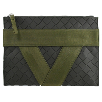 BOTTEGA VENETA 編織簡約帆布織帶手拿/收納包(橄欖綠)