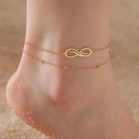 HIPEE New Infinite Symbol Anklet for Women Bohemian Stainless Steel Double Layer Anklets Infinite Symbol Bracelet Summer Jewelry