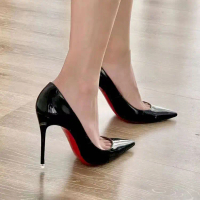 Women's patent leather office shoes, black high heel shoes, classic design, pointed stilettos, profe