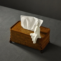 實木面紙收納盒 手工竹編紙巾盒復古新中式書房茶室家用客廳餐廳長方形抽紙盒