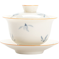 手繪蘭花蓋碗茶杯青花瓷泡茶杯單個三才茶碗陶瓷泡茶器不燙手茶具