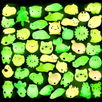 6Pcs Glow In The Dark Mochi Squishy Stress Relief Toys Kids Squeeze Kawaii Animal Funny Birthday Gifts Party Favors