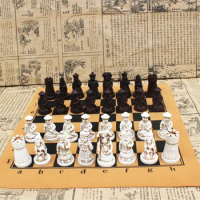 Yernea Antique Chess Medium Chess Piece Chess Board Resin Lifelike Pieces Characters Cartoon Entertainment Gifts