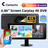 Camecho 6.86" Portable Car Monitor MP5 Player Wireless Android Auto CarPlay With 4K Front DVR Cam Support Rearview Camera