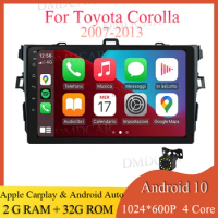 Wired Apple Carplay For Toyota Corolla 2007 - 2013 2G+32G Android 10 Car Radio GPS Screen 2 Din android Auto WIFI 1024*600 P