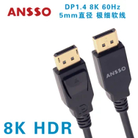 Ansso MiniDP to DP 1.4 Data line 8K@60Hz 4K@144Hz GeForce Video card data line 5mm diameter very fine flexible wire 0.5m 1m 2m