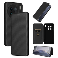 For Vivo X90 Pro Plus Case Carbon Fiber Flip Leather Book Card Holder For Vivo X90 Pro + / X90 Pro Plus Wallet Stand Phone Cover
