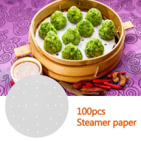 100 Packs 7inch Steamer Paper, Perforated Baking Paper Round Parchment Paper for Air Fryers Steamer Liner Dim Sum Paper