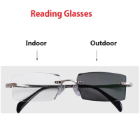 Vazrobe Photochromic Reading Glasses +100 +150 +200 250 300 Men Rimless Chameleon Sunglasses Driving Frameless Eyeglasses Frame