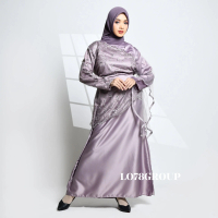 [Terbaru] Ready Jumbo Xxl! Affia Dress Brokat Kombinasi Tille Mutiara Layer Lengan Gamis Kondangan L