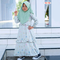 Gamis Crinkle set kerudung Anak/Gamis Anak Crinkle Motif Bunga-bunga Usia 6-12