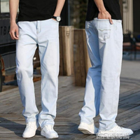 新款夏季男士白色牛仔褲男直筒寬鬆大碼淺色薄款休閒闊腿夏天長褲 全館免運