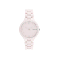 【Calvin Klein 凱文克萊】CK 時尚極簡女錶-簡約粉面 粉色陶瓷錶帶(25200077)