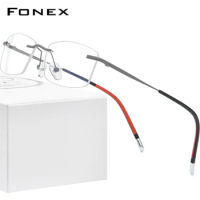 FONEX Rimless Titanium Glasses Men 2021 New Square Eyeglasses Frame Women Eyewear 9608