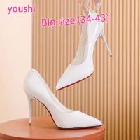 ▥ Saiz 34-43 kasut wanita saiz besar⭐Permukaan terang tumit tinggi stiletto niche musim bunga dan musim panas baru seksi cetek mulut tajam kaki wanita tunggal