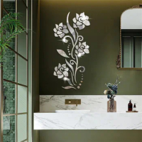 Self Adhesive Flower Mirror Wall Decals for Bedroom Living Room Bathroom Decoration Waterproof Art Rose Acrylic Wall Stickers
