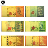 Malaysian Ringgit 1/5/10/20/50/100 RMG Gold Foil Banknote Home Decoration Plastic Money Craft Collection Business Gift