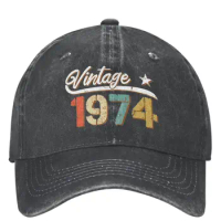 Unisex Vintage 1974 50th Birthday Gift Baseball Cap Vintage Distressed Denim Washed 50 Years Old People Dad Hat Adjustable