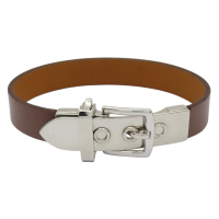 【二手名牌BRAND OFF】HERMES 愛馬仕 銀色 皮帶扣 棕色皮革 Java 10 手環