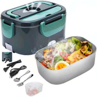 2 In 1 Home Car Electric Lunch Box Food Heating Bento Box 304 Stainless Steel Liner Food Container Heated Warmer Portable Set