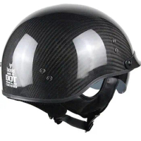 Carbon Fiber Motorcycle Motorbike Rider Retro For Helmet Visor With Collar Vespa Open Face Half Motor With Dual Lens DOT