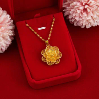Pure 999 Gold Hollowed Flower Necklace Pendant for Women Romantic Jewelry Real Solid 24K Gold Suspension Chain Female Party Gift