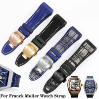 Premium-Grade Nylon Genuine Leather Silicone Watchband Folding Buckle Watch Straps 28mm For Franck Muller V45 Series Watch