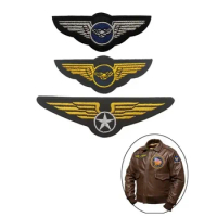 Embroidered Aviator Morale Badge Five-pointed Star with Wings Hook&amp;loop Patch Golden Eagle Emblem for Vintage Flight Jacket DIY