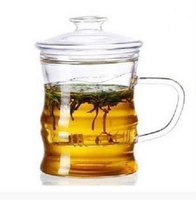 耐熱玻璃杯三件式透明過濾內膽花茶杯帶蓋辦公水杯子茶具茶壺