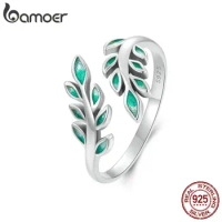 Bamoer 925 Sterling Silver Leaf Open Ring For Women Original Design Plant Ring Fine Jewelry Birthday Party Gift