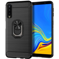 Capa For Samsung Galaxy A7 2018 Brushed Carbon Fiber Soft Silicone Case For Samsung Galaxy A7 2018 Magnetic Ring Stand Cover