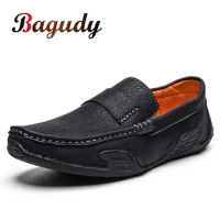 Comfortable Men's Casual Shoes Soft Leather Loafers Male Driving Shoes Black Split Leather Shoes Men Flats Moccasins Boat Shoes