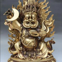 17" Tibet Buddhism Bronze Stand Vajrapani Mahakala Wrathful Deity Buddha Statue