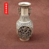 古玩雜項收藏 仿古白銅銅器 古董古玩收藏品 純銅鏤空龍鳳花瓶