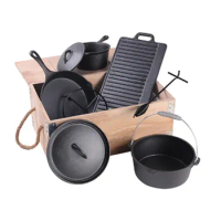 Cast Iron Camping Oven Set 7pcs Dutch Oven Cooking Set Skillet Pot Pan Griddle Stand Lid Lifter